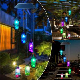 Outdoor Solar Wind Chime Lamp Hummingbird Butterfly Ball Wind Chime Garden Decoration (Option: Wishing bottle-Black shell lamp holder)